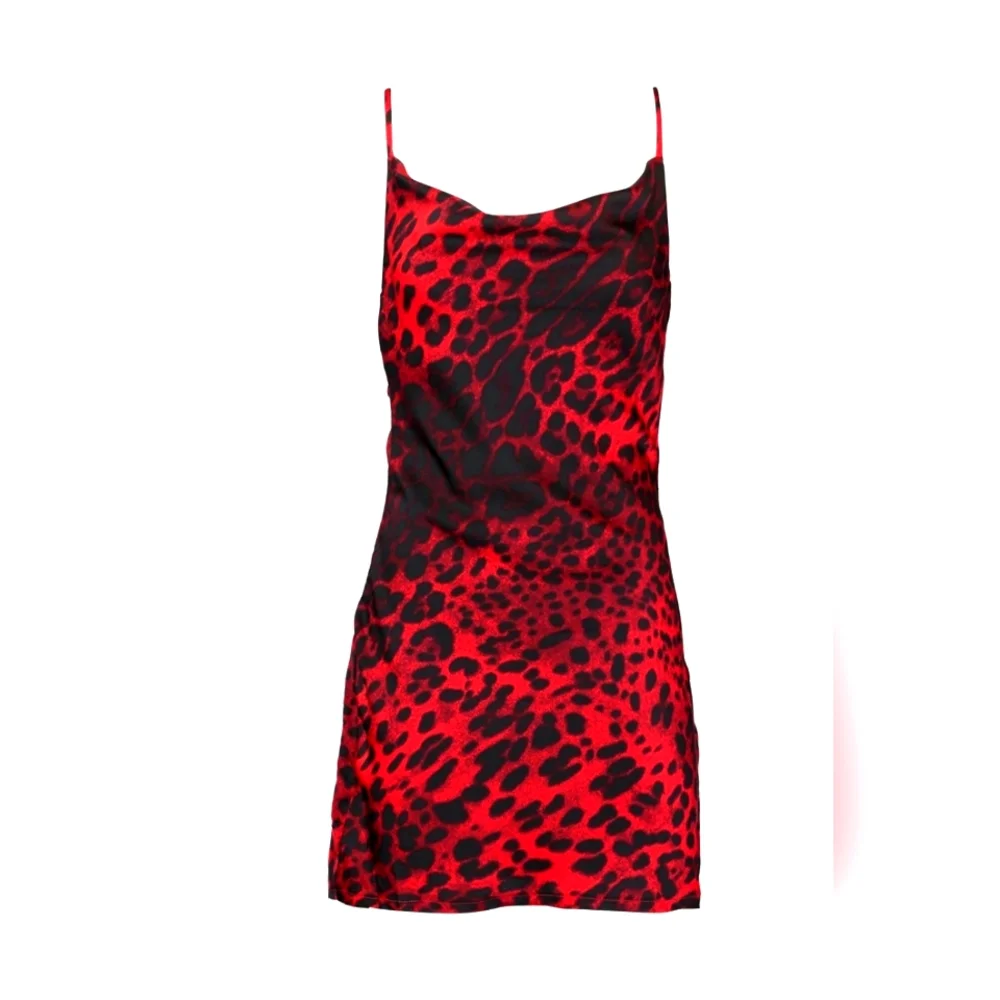 Boo Hoo Leopard Cowl Neck Spaghetti Strap Zip Mini Dress